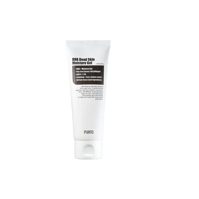PURITO BHA Dead Skin Moisture Gel is a lightweight gel that gently exfoliates and hydrates. Formulated with Betaine Salicylate (BHA) and Tea Tree Leaf Extract, it helps unclog pores, remove dead skin cells, and soothe irritation. Enriched with Aloe Vera and Sodium Hyaluronate, it delivers lasting hydration for a smoother, clearer complexion. Perfect for achieving balanced and refreshed skin.