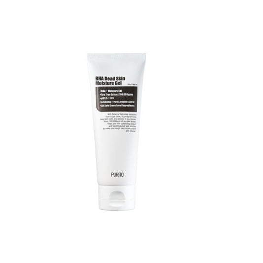 PURITO BHA Dead Skin Moisture Gel is a lightweight gel that gently exfoliates and hydrates. Formulated with Betaine Salicylate (BHA) and Tea Tree Leaf Extract, it helps unclog pores, remove dead skin cells, and soothe irritation. Enriched with Aloe Vera and Sodium Hyaluronate, it delivers lasting hydration for a smoother, clearer complexion. Perfect for achieving balanced and refreshed skin.