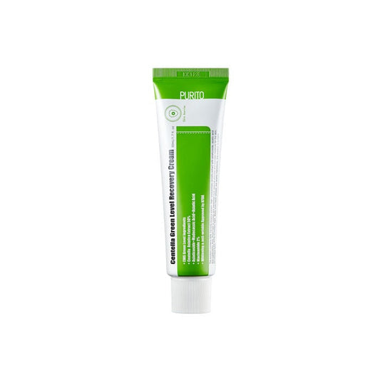 PURITO Centella Green Level Recovery Cream is a soothing and nourishing moisturizer that helps to calm irritated and sensitive skin. Formulated with 50% Centella Asiatica Extract, it promotes healing and reduces redness while enhancing the skin’s natural barrier. Enriched with Squalane, Shea Butter, and Macadamia Seed Oil, it deeply moisturizes and strengthens the skin. Niacinamide brightens and improves skin texture, while Ceramides and Phytosphingosine further support the skin barrier. This lightweight cr