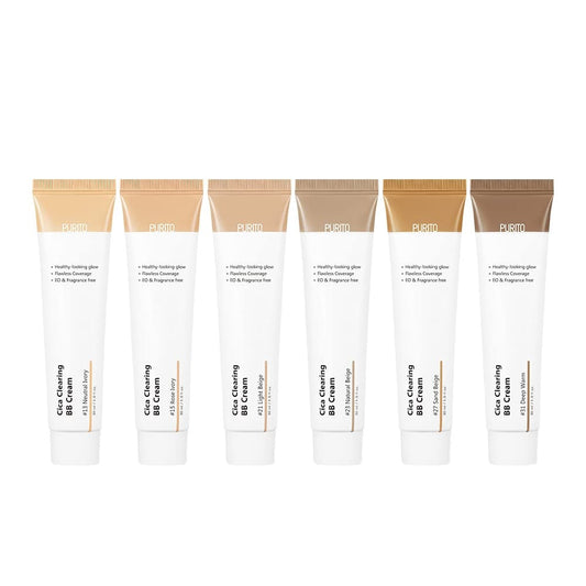 PURITO Cica Clearing BB Cream is a versatile, multi-colored BB cream that provides natural coverage while soothing and protecting the skin. Enriched with Centella Asiatica Extract and Niacinamide, it calms irritation, improves skin texture, and brightens the complexion. With added broad-spectrum UV protection and hydrating ingredients like Panthenol and Glycerin, this BB cream offers lightweight, buildable coverage while keeping your skin moisturized throughout the day. Ideal for sensitive skin, it leaves a